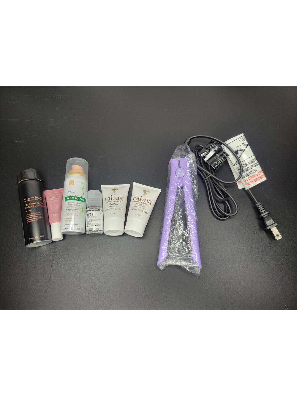 7pc Hair Care Routine Travel Size Set Flat Iron Shampoo Conditioner Hairspray